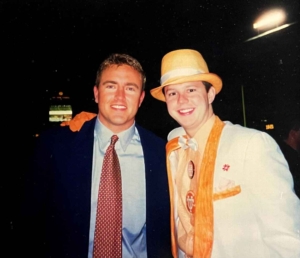 The Big Orange Tux Guy with ESPN's Kirk Herbstreit. Courtesy J.R. Greene