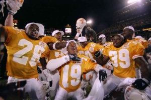 Tennessee whoops it up after beating Florida State for the 1998 national championship. Jed Jacobsohn/Allsport